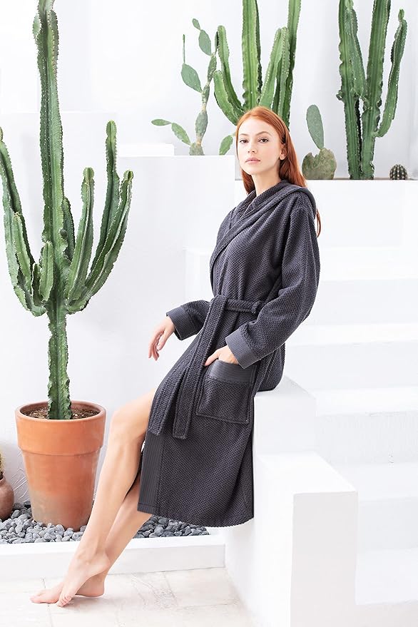 SEYANTE Organic Turkish Cotton Terry Hooded Kimono Bathrobe, Robe for Women