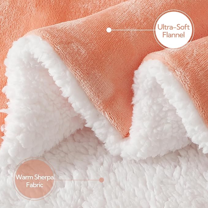 Electric Heated Blanket Throw 50"x60" - Soft Cozy Flannel & Sherpa Fabric Dual-Sided, 9 Heat Settings & 10H Auto Off, Warming Heated Throw for Home Office, Machine Washable, Light Coral Pink