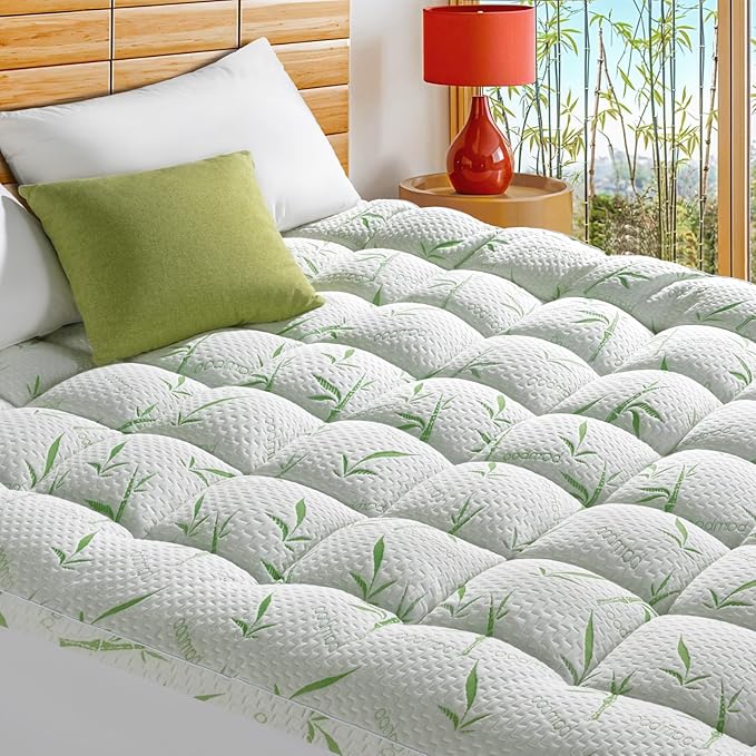 Mattress Topper Super Queen Size,Viscose Made from Bamboo Pillow Top Mattress Topper,1200 GSM Cooling Mattress Pad,2In Extra Thick Pillow Top for Back Pain with 8"-18" Deep Pocket(60"x75")