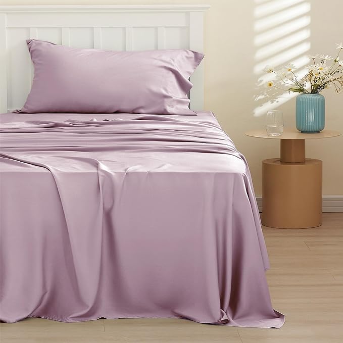 Bedsure Cooling Sheets Twin, Rayon Derived from Bamboo, Breathable & Soft Twin Sheets Set, Deep Pocket Up to 16 Inches, Hotel Luxury Silky Bedding for Hot Sleepers, Lavender