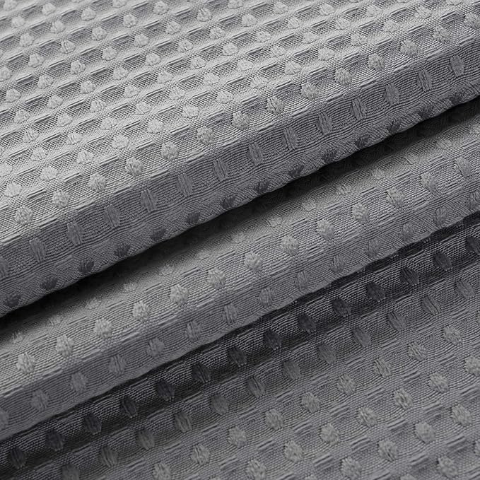 Shower Curtain Fabric 60 x 72 inch, Waffle Weave, Hotel Luxury Spa, 230 GSM Heavy Duty, Water Repellent, Machine Washable, Gray Pique Pattern Decorative Bathroom Curtain