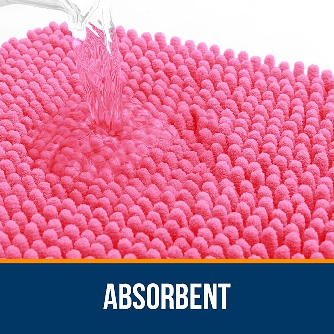 OLANLY Bathroom Rugs 40x32, Extra Soft Absorbent Chenille Bath Rugs, Rubber Backing Quick Dry, Machine Washable Bath Mats for Bathroom Floor, Tub and Shower, Home Decor Accessories, Hot Pink