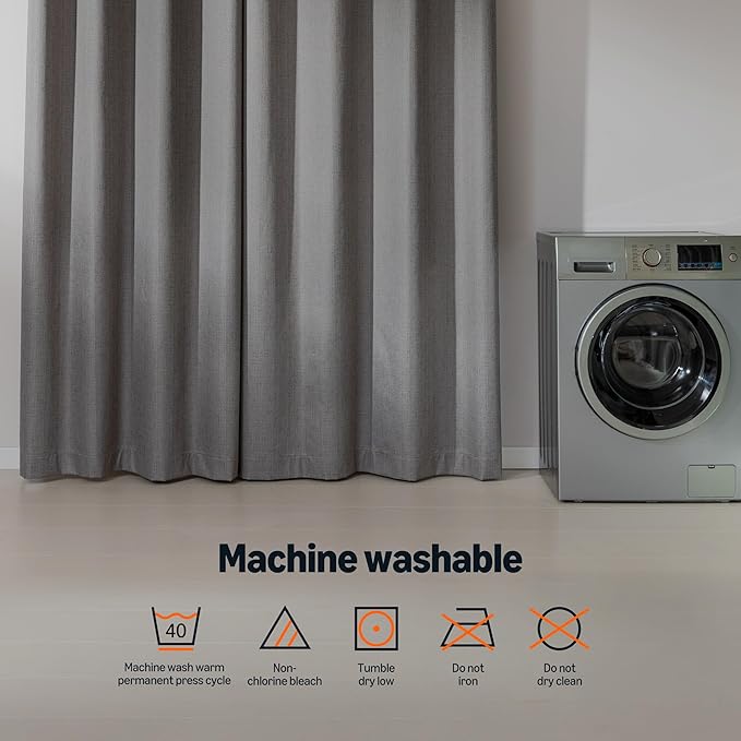 Amazon Basics Faux Linen Blackout Curtains for Bedroom and Living Room, 2-Piece Set with Grommets, 42" W x 95" L, Grey