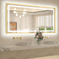 TETOTE 60 x 30 Large Bathroom Mirror Brushed Gold Metal Frame Frontlit & Backlit Vanity Mirror 3 Colors White/Warm/Natural Stepless Dimmable Anti-Fog Bathroom Mirrors for Vanity Wall-Mounted