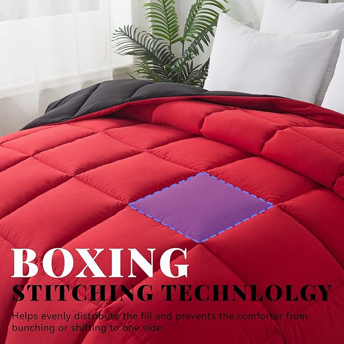 Cosybay Down Alternative Comforter (Red/Black, Full) - All Season Soft Quilted Full Size Bed Comforter - Duvet Insert with Corner Tabs -Winter Summer Warm Fluffy, 82x86 inches