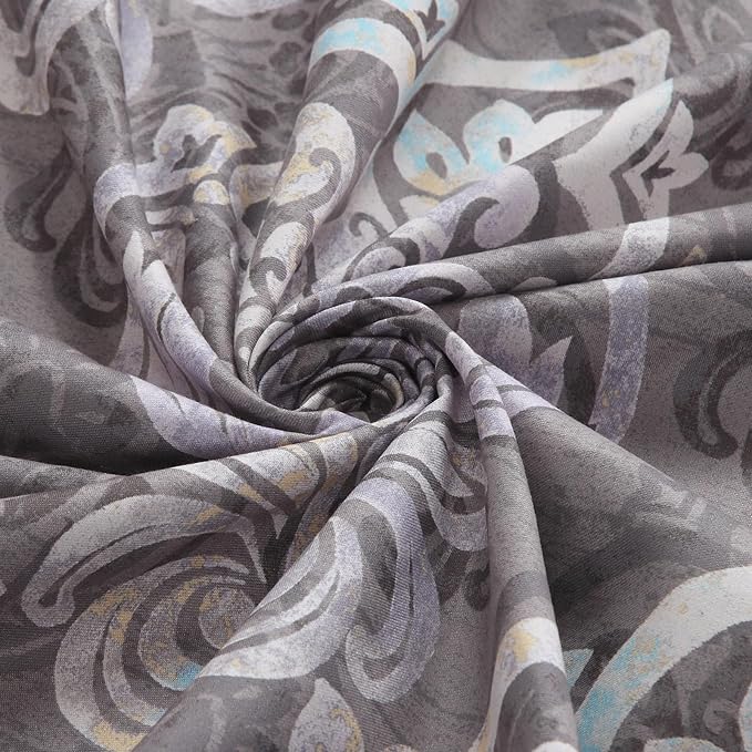 Extra Long Shower Curtain 84 Inch, Gray Bath Curtain with Purple Baroque Medallions, Waterproof Hotel Quality Fabric, 72" W x 84" H