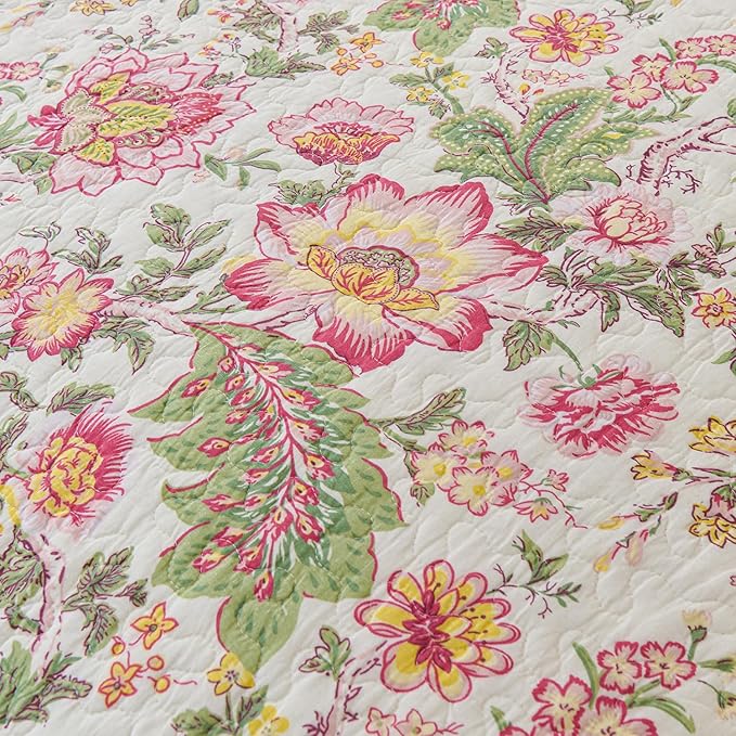 Cmfshape Floral Quilt Sets Bedspread Set 100% Cotton Bedding Set, All Season Use Lightweight Reversible Coverlet Quilts with 2 Pillow Shams(Queen 92"x96")
