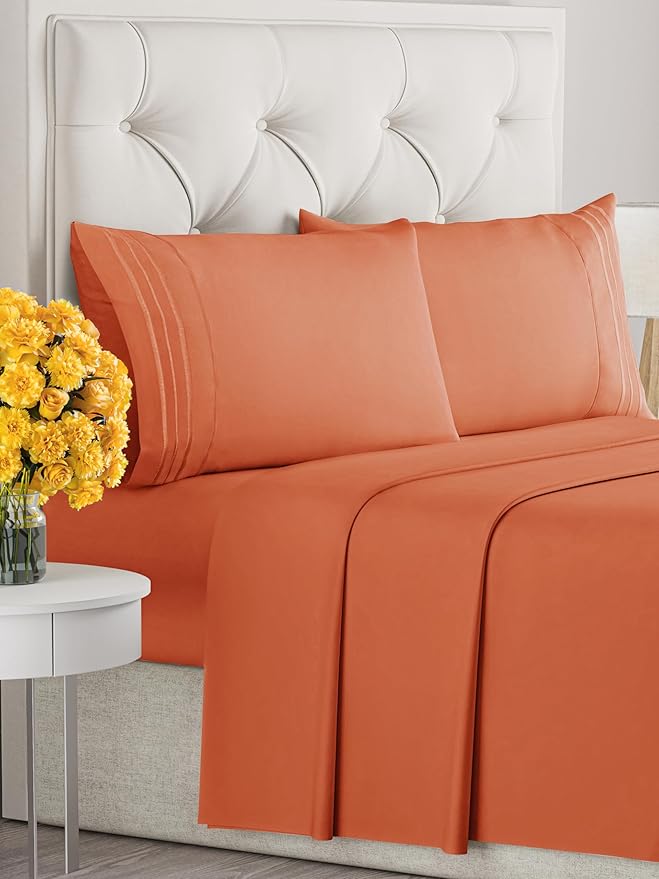 Cal King Size 4 Piece Sheet Set - Extra Soft, Breathable & Cooling Sheets - Hotel Luxury Bed Sheets for Women & Men - Deep Pockets, Easy-Fit & Wrinkle-Free Sheets - Harvest Pumpkin Oeko-Tex Bed Sheets
