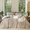 MooMee Bedding Duvet Cover Set 100% Washed Cotton Linen Like Textured Breathable Durable Soft Comfy (Heathered Taupe, Super Queen 90"x98")