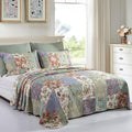 YAYIDAY Oversized King Bedspreads Patchwork Quilt Set (120x118 Inch) - 100% Cotton Reversible Breathable Floral Quilted Coverlet with Pillow Shams Fit All Season