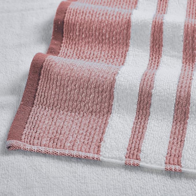 Modern Threads 6 Piece Set, 2 Bath Towels, 2 Hand Towels, 2 Washcloths, Quick Dry White/Contrast Reinhart Rosewood