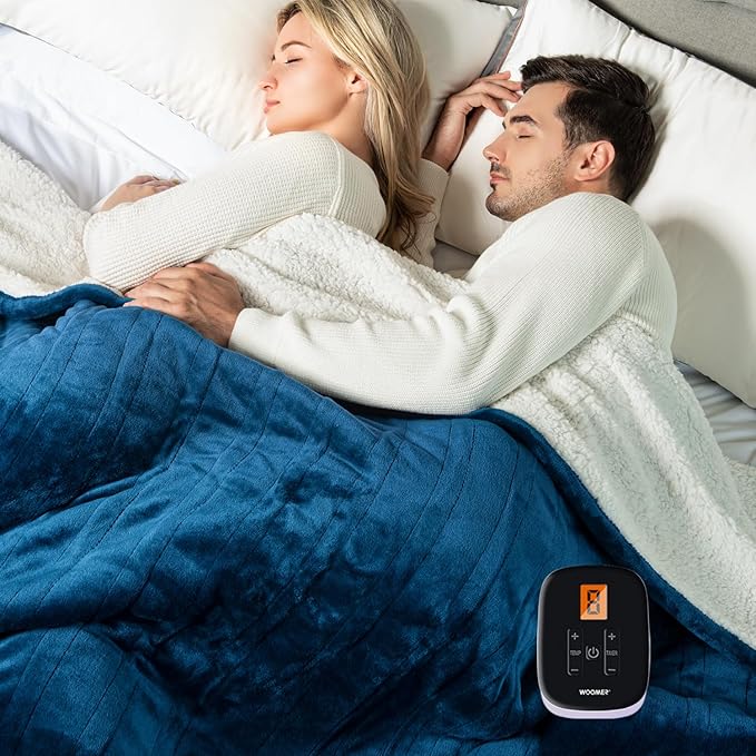 WOOMER Electric Blanket Twin Size,Durable Flannel and Soft Sherpa,Dual Control,62”×84” Heated Throw Blanket, 10 Heat Levels&0.5-12h auto-Off,Energy Efficient,ETL Certified