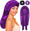 Long Satin Bonnet with Tie Band for Sleeping Women - Silk Sleep Bonnet for Curly Hair and Braids