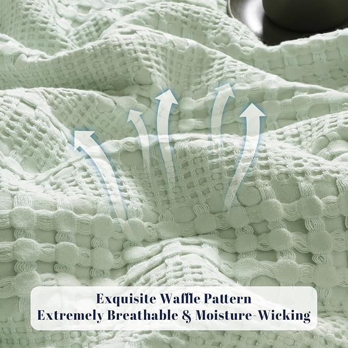 PHF Cooling Waffle Blanket Twin Size, Lightweight 60% Rayon Derived from Bamboo & 40& Cotton Breathable Blanket for Hot Sleepers, Soft and Luxury for Bed Couch and Sofa, 66"x90", Mint