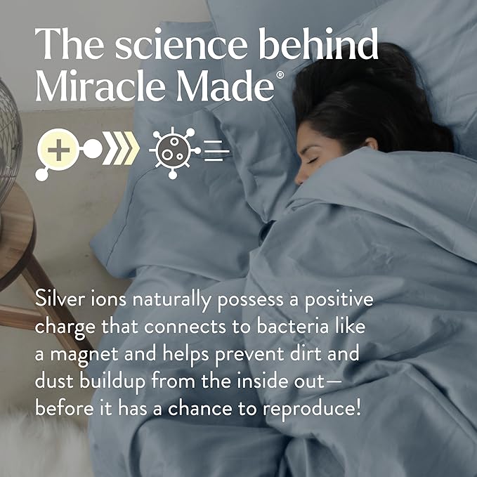 Miracle Made Extra Luxe Soft Cooling Pillowcase, 2-Piece Silver-Infused Cotton Fabric – Lightweight, Thermoregulating, Breathable Cover for Sensitive Skin, Standard Size, Sky Blue