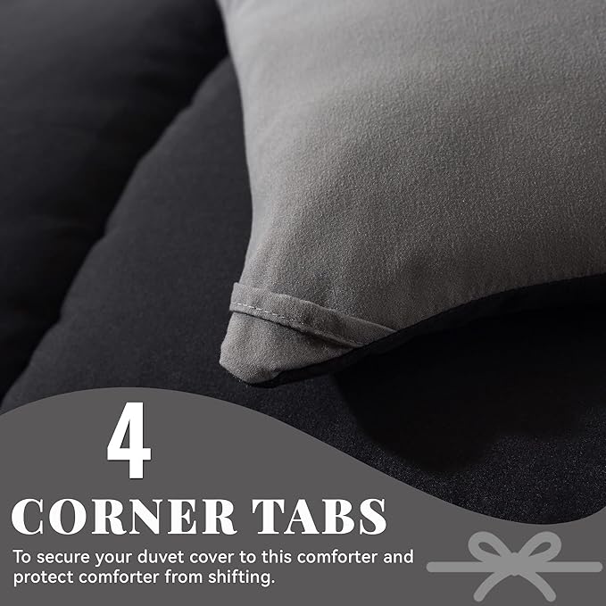 Cosybay Down Alternative Comforter (Black/Grey, Queen) - All Season Soft Quilted Queen Size Bed Comforter - Duvet Insert with Corner Tabs -Winter Summer Warm Fluffy, 88x92inches