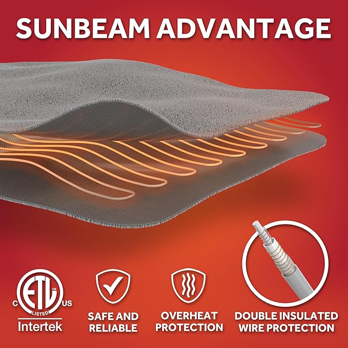 Sunbeam Electric Throw Royal Posh Velvet Heated Blanket,4 Heat Settings, 4-Hour Auto Shut-Off, Fast Heating, Lush, Silky, and Ultra Comfy, Ribbed Ebony Color, 50" x 60"