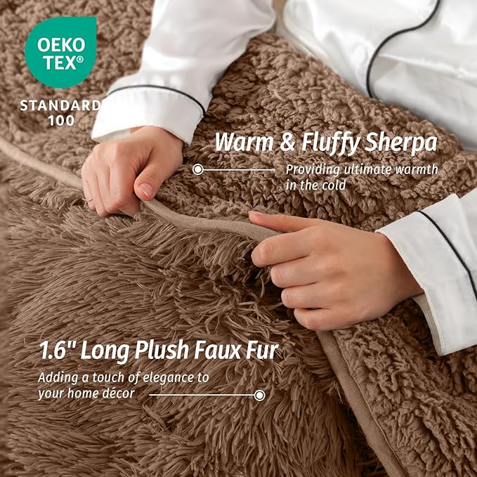 Wemore Shaggy Long Fur Faux Fur Weighted Blanket,Cozy and Fluffy Plush Sherpa Long Hair Blanket for Adult 15lbs,Fluffy Fuzzy Sherpa Reverse Heavy Blanket for Bed,Couch, Brown 48 x 72 Inches
