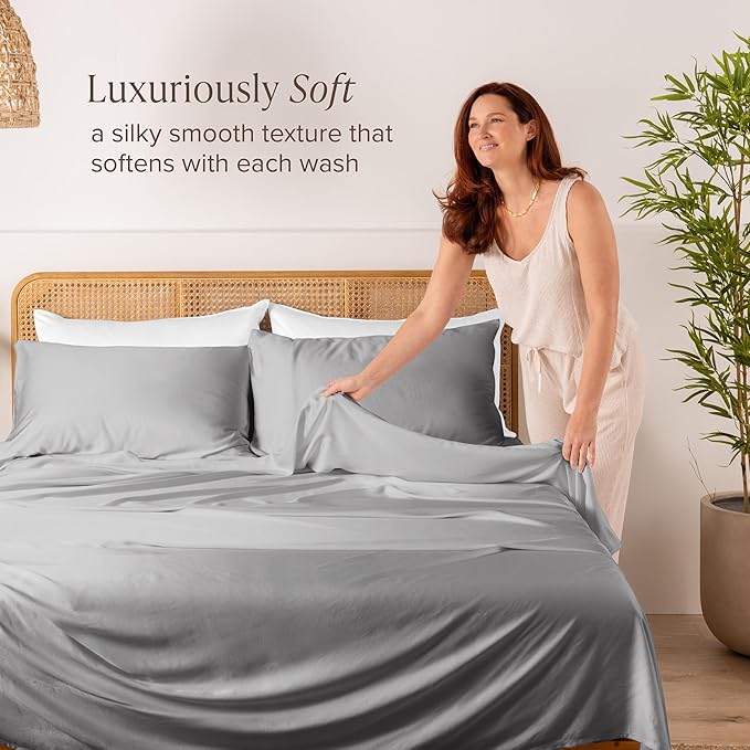 Bare Home 100% Rayon Made from Bamboo Luxury Twin XL Sheet Set - 3 Piece Bedding Set - Deep Pockets - Cooling & Breathable - Easy Fit - Soft Bedding Sheets & Pillowcases (Twin XL, Light Grey)