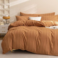 JELLYMONI Duvet Cover Twin Size Rust - 3PCS Boho Striped Duvet Cover Set Polyester Tufted Bohemian Textured Comforter Cover 68×90in with Corner Ties & Zipper and 2 Pillowcases