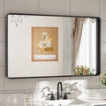 TETOTE Black Framed Bathroom Mirror, 40 x 24 Inch Matte Metal Frame Vanity Mirror, Modern Farmhouse Wall Mounted Rectangle Mirror (Horizontal/Vertical)