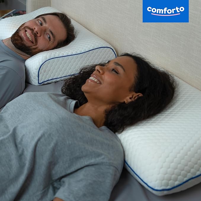 Cooling Memory Foam Cervical Neck Pillow – Contour Orthopedic Pillow for Neck and Shoulder Pain – Ergonomic Cooling Pillow for Sleeping