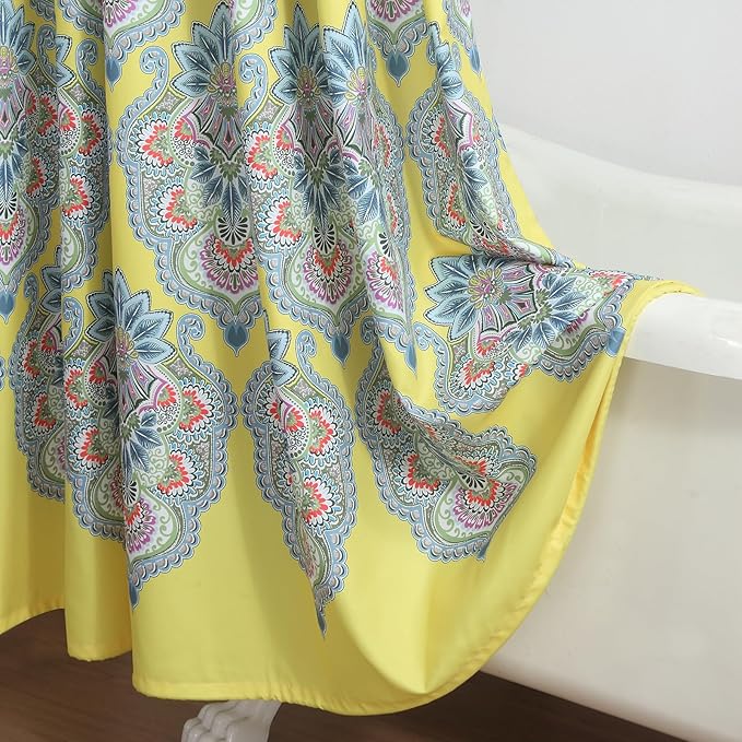 Extra Long Shower Curtain 84 Inches, Water Repellent Fabric with Vibrant Brazilian Medallion Print, 12 Metal Grommets & Weighted Hem, 72x84 Inches