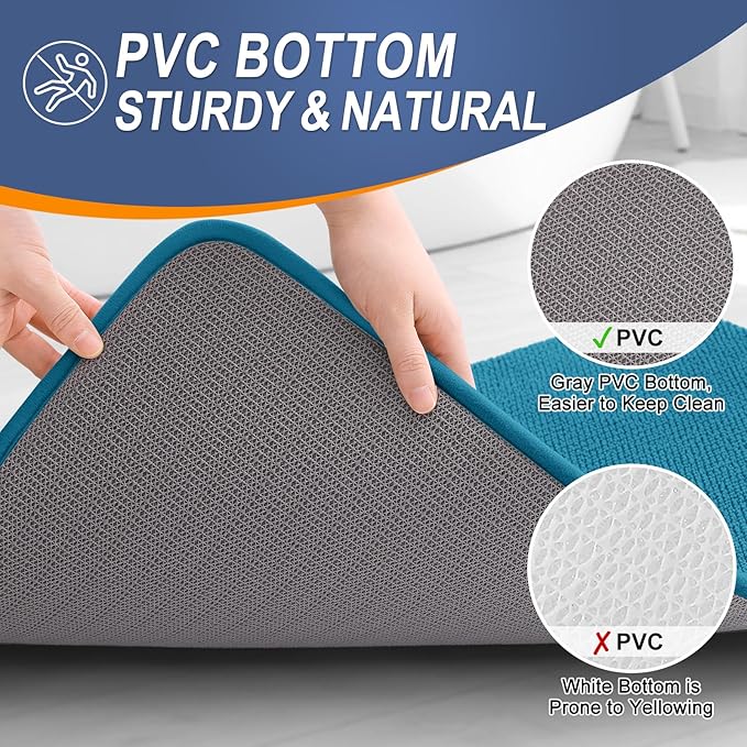 OLANLY Thick Memory Foam Bath Mat Rug 59x20, Extra Soft Absorbent Bathroom Rug, Quick Dry Bath Mat, Non-Slip, Machine Washable Carpet for Bathroom, Tub and Shower, Home Decor Accessories, Peacock Blue