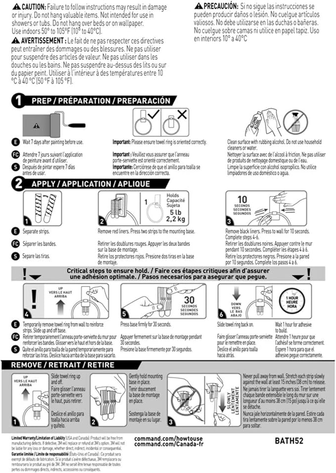 Command Hand Towel Holder Matte Black with Water Resistant Command Strips, Rust Resistant Bathroom Organizer, Holds up to 5 lbs, 1 Ring