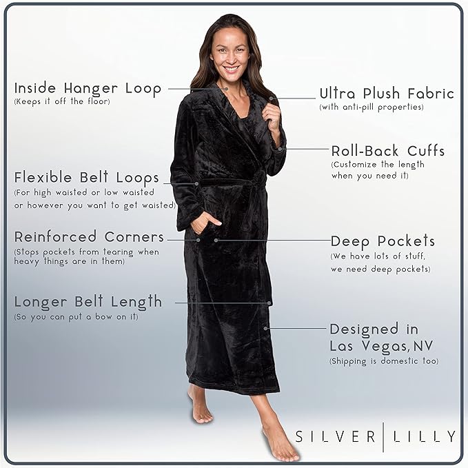 Womens Plush Fleece Bath Robe, Fluffy Long Bathrobe, Great Gift for Mother's Day, Grandma, Daughter, Sister, Wife, Friend