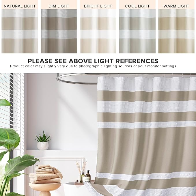 Madison Park Shower Curtain, Waffle Weave, Pieced Design Fabric Shower Curtain with 3M Scotchgard Moisture Management, Premium Spa Quality Modern Shower Curtains for Bathroom, Tall 72"x84" Taupe