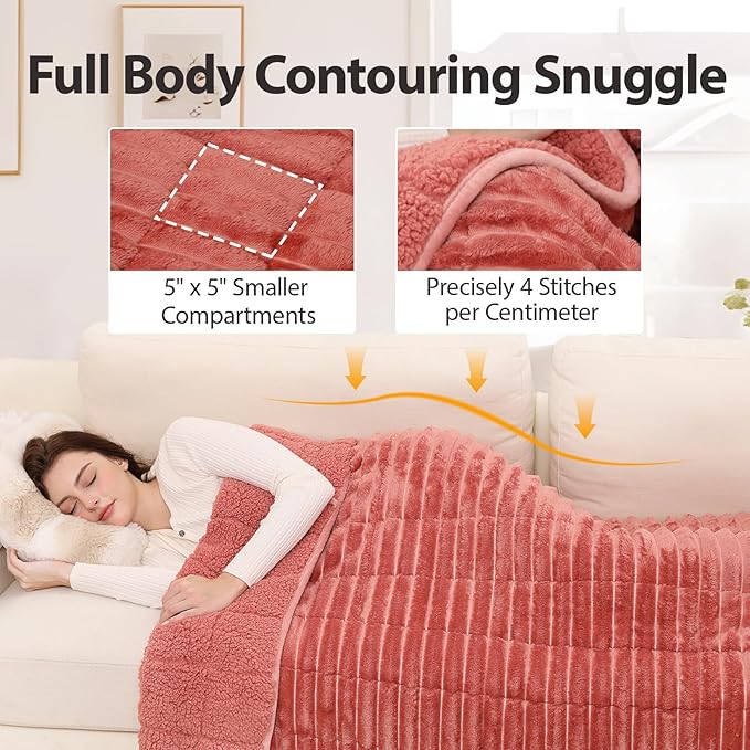 Sherpa Fleece Weighted Blanket with 3D Ribbed Stripes, 15 lbs Soft Flannel Heavy Throw Blanket for Couch Bed Sofa, Heavy Thick Blankets with Ceramic Beads, Great for Sleep, 48" x 72"