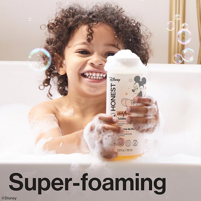 The Honest Company Foaming Bubble Bath Gentle Enough for Baby Dermatologist Tested Tear-Free Hypoallergenic Disney’s Mickey Mouse Comfort Sweet Cream 12 fl oz