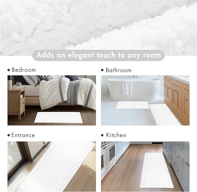 Madison Park Splendor Reversible 100% Cotton Tufted Bathroom Rug-3000 GSM Hotel Quality Luxurious Plush Medium Pile Bath Mat Absorbent, Quick Dry, Shower Room Décor, 24x60 White