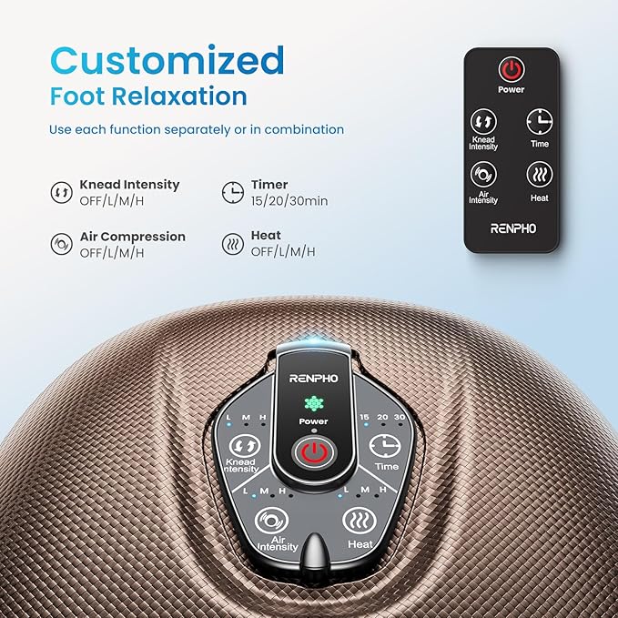 RENPHO Foot Massager Machine with Heat [2026 Upgraded], Shiatsu Foot Massager for Plantar Fasciitis, Christmas Gifts for Women, Cordless Control, Knead Away Fatigue, Soothe from Sole, BN