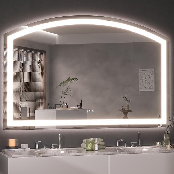 Hasipu 55x36 Inch LED Bathroom Mirror Arch Vanity Mirror with Lights Frontlit Smart Touch Sensor Dimmable 3 Colors Temperature Shatterproof Wall-Mounted Vanity Mirror Metal Frame