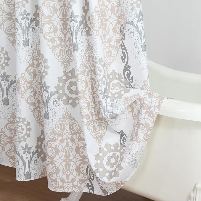 54x78 Inch Stall Shower Curtain, White and Beige Boho Damask Print Shower Curtains for Bathroom, 54" W x 78" H