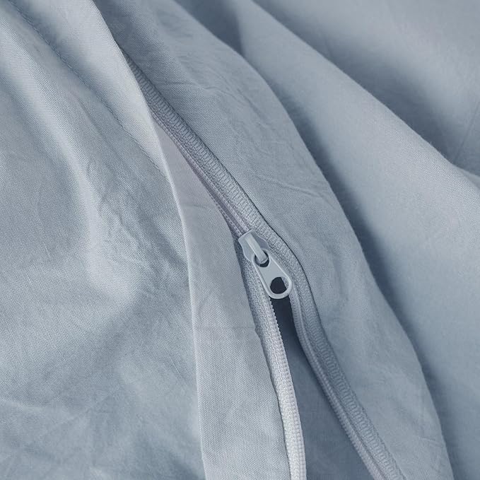 JIYUAN 100% Washed Cotton Duvet Cover Set 3 Pieces Cal King, 1 Duvet Cover 104x98 Inches(Comforter Not Included) and 2 Pillowcases,Linen Feel Bedding Set Comfy and Breathable, Heathered Light Blue