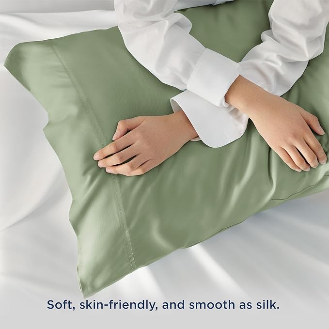 Bedsure Pillow Cases Standard Size, Cooling Pillow Cases, Rayon Derived from Bamboo Sage Green Pillowcases Standard Set of 2, Breathable & Soft Pillow Covers with Envelope Closure, 20x26 Inches