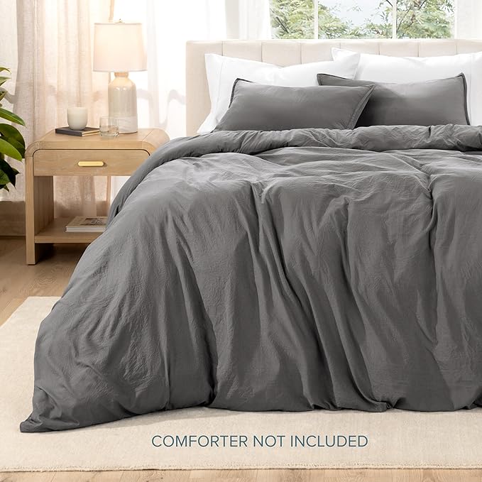 Bare Home Microfiber Duvet Cover Set - Ultra Soft Washed Microfiber - Queen Size - Linen-Like Look - Easy Care - Breathable Fabric - Our Softest Duvet Cover Set (Queen, Grey)
