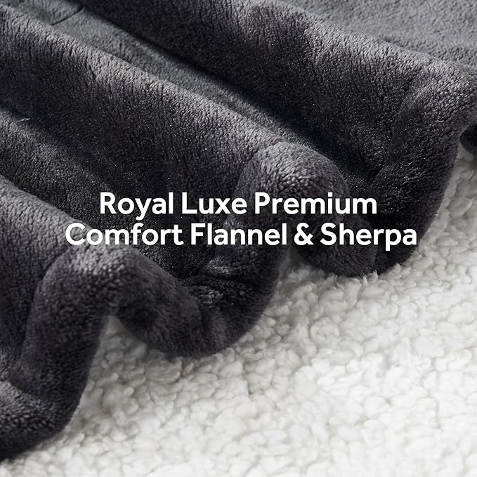 Heated Blanket Electric Throw Soft Flannel Sherpa, 6 Heat Levels Fast Heating, 2 to 10 Hours Auto-Off Detachable Controller Machine Washable, Grey 50"x60"