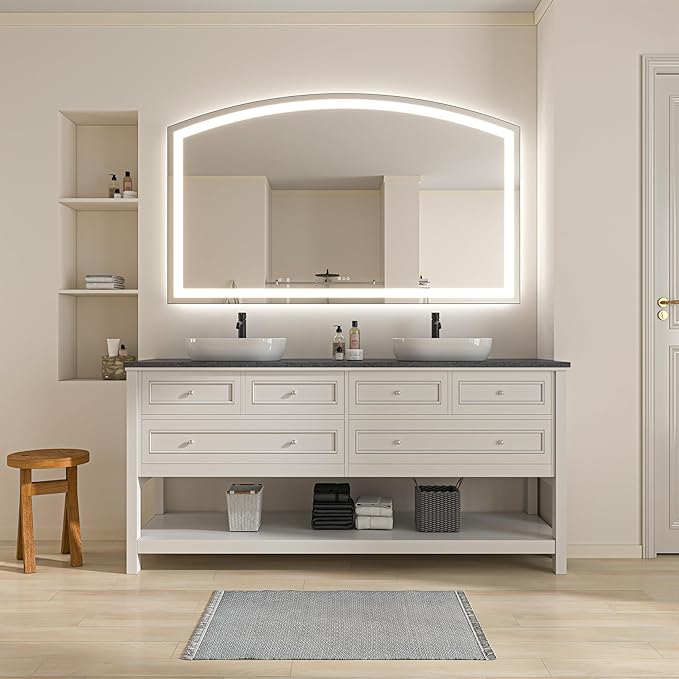 Hasipu 60x36 Inch LED Bathroom Mirror Arch Vanity Mirror with Lights Frontlit Smart Touch Sensor Dimmable 3 Colors Temperature Shatterproof Wall-Mounted Vanity Mirror Metal Frame