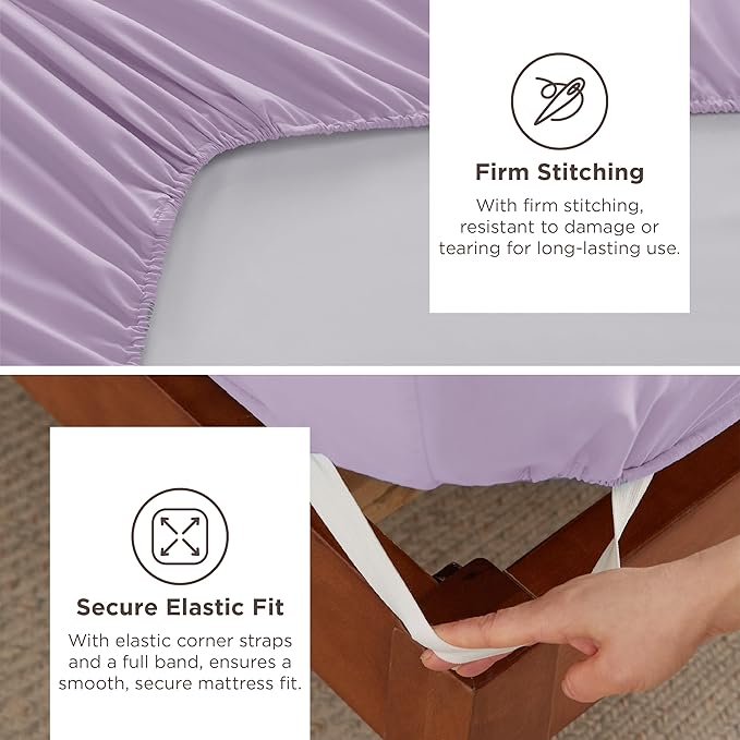 Bedsure Deep Pocket Full Size Bed Sheets Set - Fits Mattresses Up to 21 Inches Thick - 4 Piece GentleSoft Bed Sheets, Moisture Wicking, Cooling Bedsheet & Pillowcases, Easy & Secure Fit, Light Purple