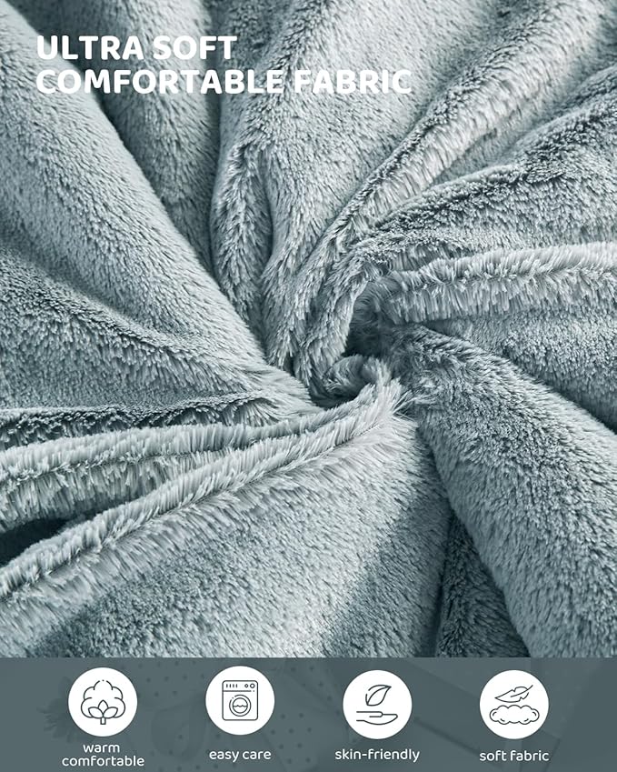Heated Blanket Electric Blanket Twin Size, Faux Fur Heat Blanket, Super Soft Cozy Heating Blanket with 9 Heating Levels & 1-9 Hours Auto Off, Fast Heating & Overheat Protection, 62" x 84", Gray