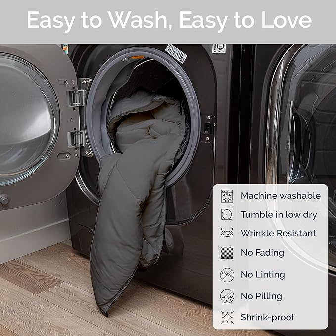 100% Viscose Derived from Bamboo Comforter, Cooling Comforter, Duvet Insert, Breathable, Extra Fluffy, Lightweight Comforters, Charcoal - Queen Size