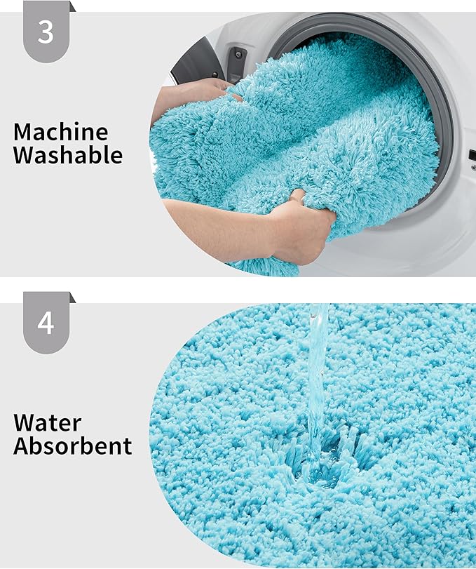 Toilet Rug 22x24 Teal Non Slip Fluffy Toilet Floor Mat U Shaped Washable Bathroom Contour Rug for Toilet Absorbent Thick Toilet Carpet