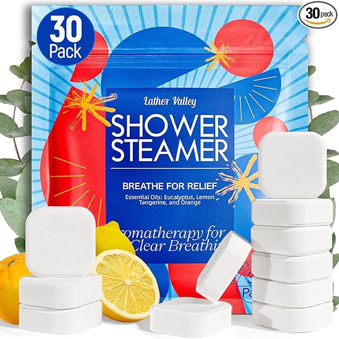 Shower Steamers Aromatherapy & Sport - 30 Pack, 100% Pure Essential Oils, Refreshing & Relaxing, Spa & Birthday Gifts for Women, Christmas Stocking Stuffers for Men, Self Care - Eucalyptus