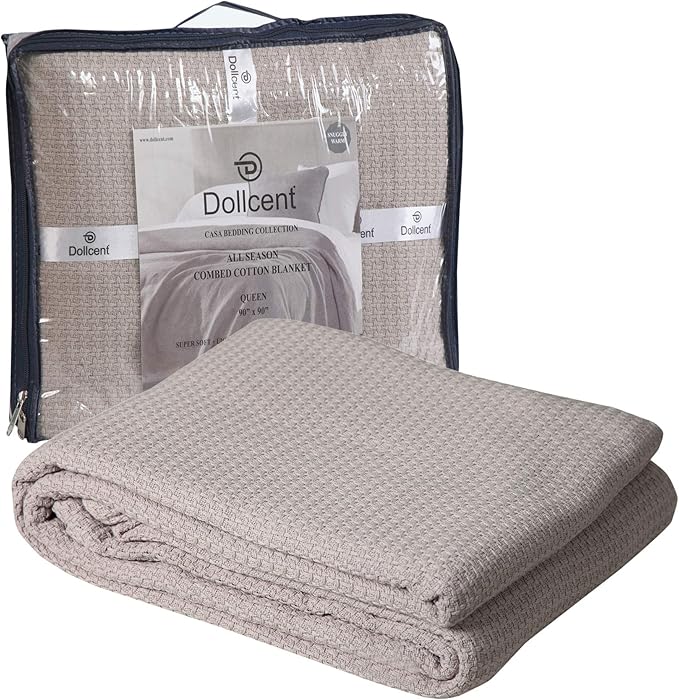 DOLLCENT 100% Cotton California King Size Blanket For Bed, Premium Combed Lightweight Blankets, Washed Breathable Cozy Bed Throw Blanket, Sand Cal King Cotton Blankets For All Season: Sand (102"x108")