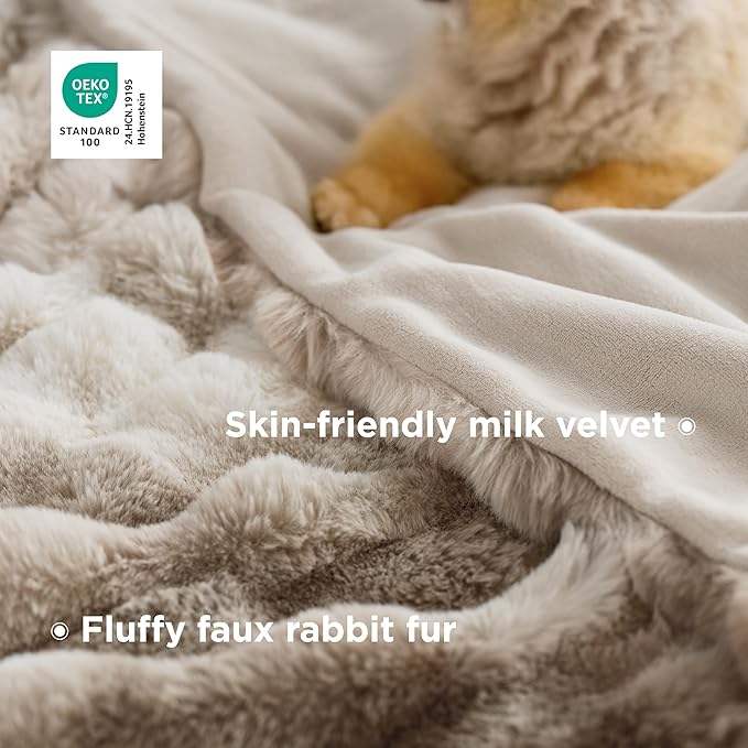 Bedsure GentleSoft Fluffy Faux Fur Blanket Twin Size, Fuzzy Soft Bubble Blanket for Couch, Faux Fur Decor for Home Bedroom Living Room, Thick Furry Cozy Gifts for Women, Tie-dye Taupe, 60x80 Inch