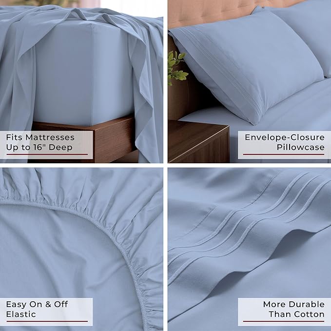 Mellanni King Sheets Set - 4 PC Iconic Collection Bedding - Hotel Luxury, Extra Soft, Cooling Bed Sheets - Wrinkle, Fade, Stain Resistant (King, Sky Blue)